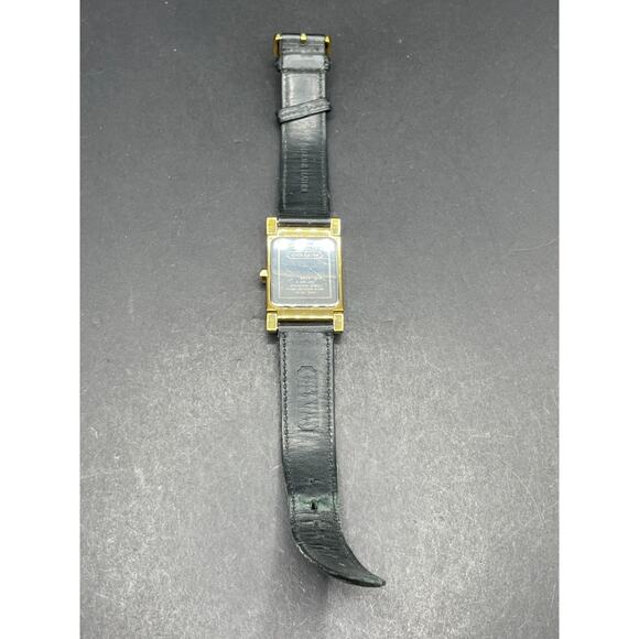 Coach Tank Watch Dress Watch W515 Gold Tone Black Leather Band 25mm - Picture 7 of 11